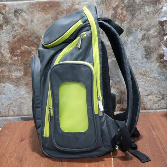 BB Gear Diaper Backpack Bag Gray Lime Green Zipper Accents - Picture 4 of 16